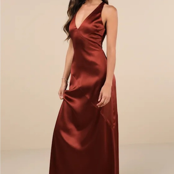 Satin rust, brown dress - Picture 4 of 5